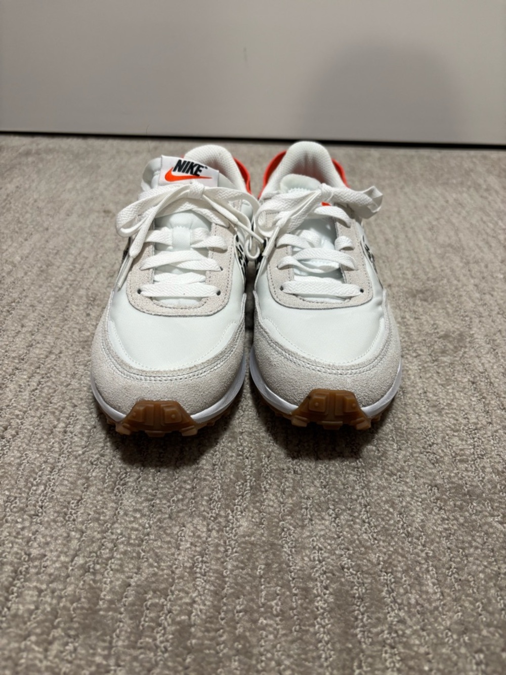 Nike White and Orange Women's Athletic Sneakers with Gum Outsole